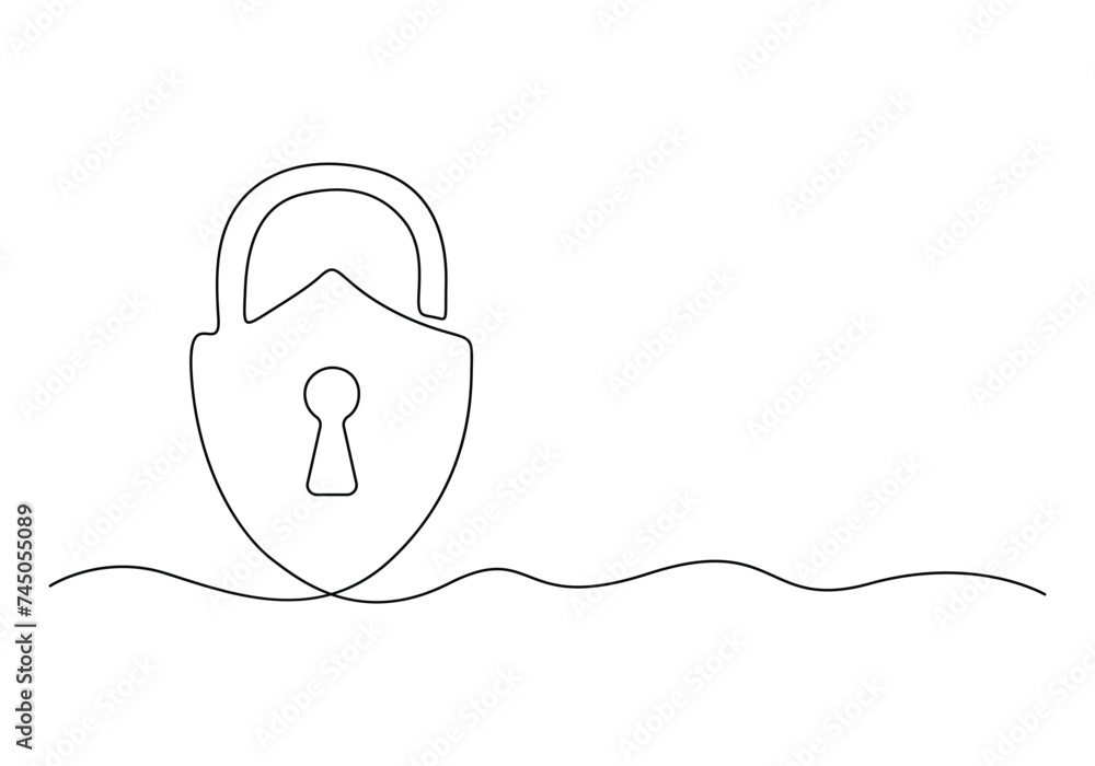 Poster one continuous line drawing of padlock. single line drawing. isolated on white background vector ill