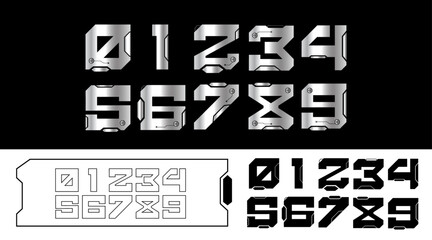 Cyber Number in Futuristic style with metal texture Vector
