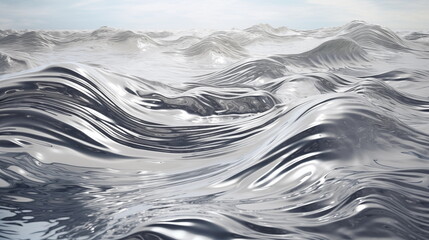 Liquid crystal clearwater waving, close up background, realistic shining and bright, ecology concept, silver, chrome