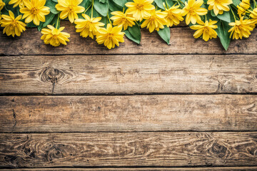 yellow flowers on wooden background. holiday background 