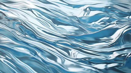 Liquid crystal clearwater waving, close up background, realistic shining and bright, ecology concept, silver, chrome