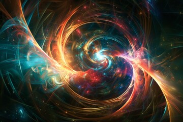 Obraz premium Swirling Dance of Red, Yellow, and Black Paint Creating Abstract Art