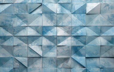 This image radiates elegance with its geometric tiles set against a crisp, light blue background. The refreshing hue and precise patterns create a visually striking and serene ambiance.