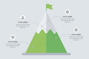 4 Steps to success mountain infographic design, Route to the top of mountain, Concept of Goal, Mission, Business mountain vector illustration,