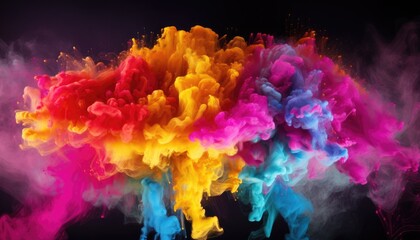 Splash of colors, background. Explosion of vibrant colorful powder on black background. Multicolored smoke. Abstract background