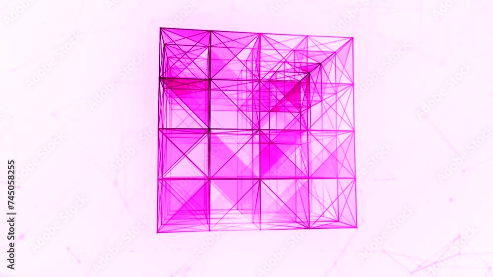 Poster moving edges in cube 3d design. motion. cubic structure with triangular silhouettes.