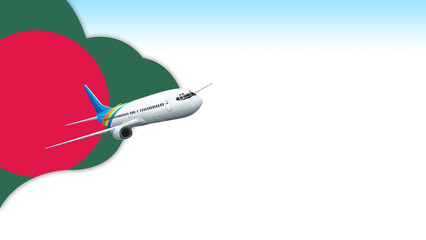 3d illustration plane with Bangladesh flag background for business and travel design