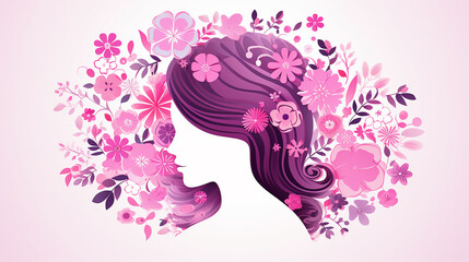 happy women's day beautiful girl head with flowers paper cut style