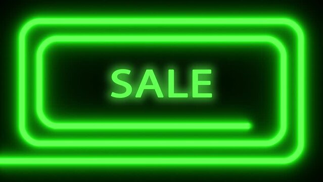 Filmato. Illustrazione 3D.  Avviso. Pubblicit&agrave;. Affari. Insegna luminosa testo SALE.