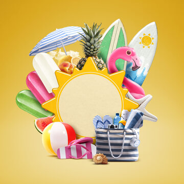 Sun and colorful beach accessories