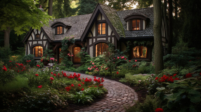 Idyllic Tudor Style Cottage Nestled in a Forest