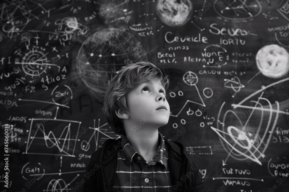 Poster the science of cool a boy's eyes on the chalkboard generative ai