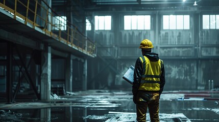 Construction Worker in Yellow Vest and Safety Helmet Generative AI