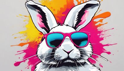 Cool bunny with sunglasses - urban style illustration - obrazy, fototapety, plakaty