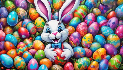 Fototapeta na wymiar Colorful easter bunny with decorative eggs