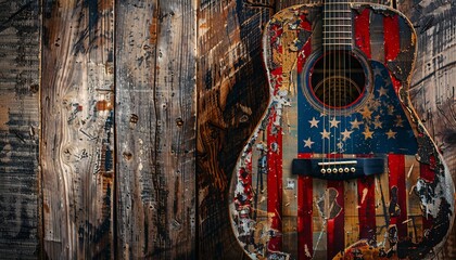 Red, White, and Blue Guitar A Patriotic Tribute to American Music Generative AI - obrazy, fototapety, plakaty