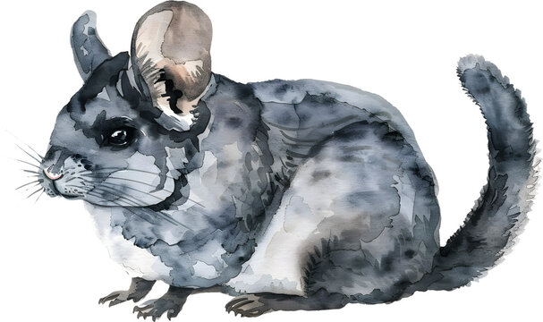 Watercolor Chinchilla Illustration in Gray and Silver