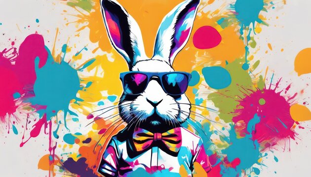 Stylish rabbit with sunglasses artwork
