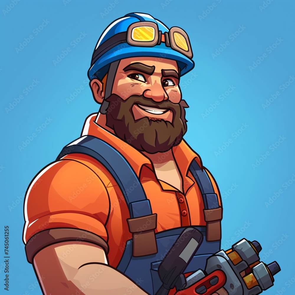Poster hard hat hero a cartoon character with tools for the job generative ai