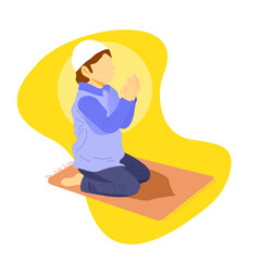 vector illustration of a Muslim boy praying very calmly
