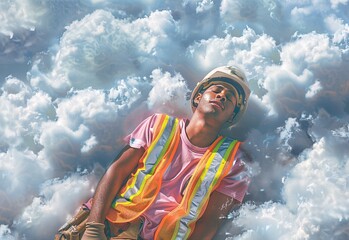 Snowflake Safety A Construction Worker's Dreamy Winter Nap Generative AI