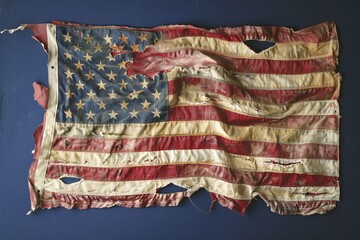 Ripped American Flag A Torn and Worn Symbol of Patriotism Generative AI
