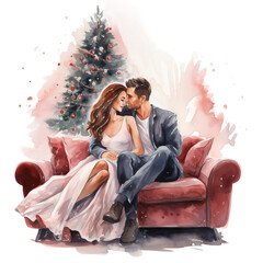 Naklejka premium couple sitting on the bench in winter