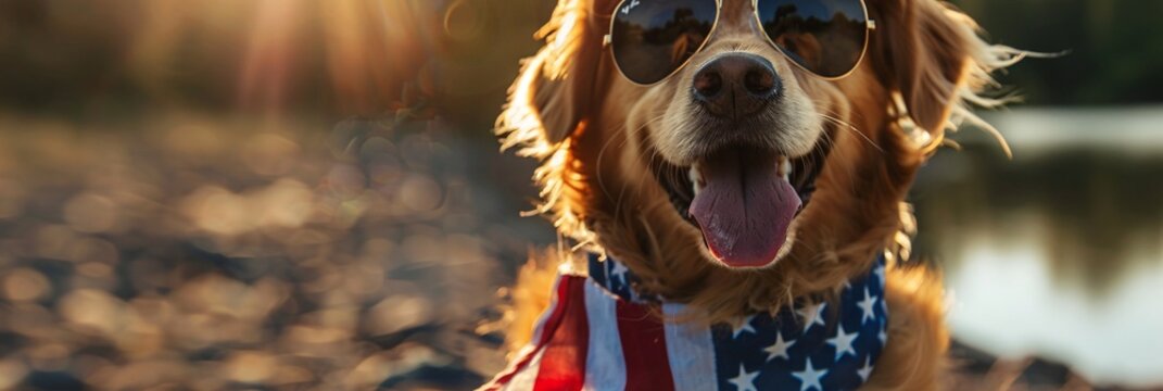 Sunglasses and Flag Bandana A Cool Dog's Summer Look Generative AI
