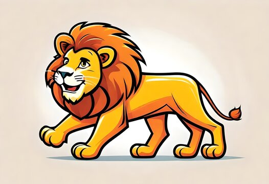 a cartoon vector style illustration of a cute yellow and orange lion with a full mane