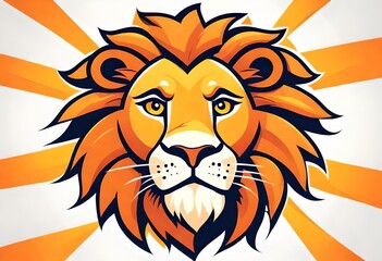 a cartoon vector style illustration of a cute yellow and orange lion with a full mane