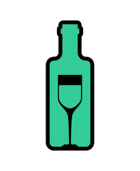 Alcohol sign. Bottle of wine and glass.