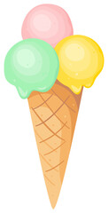 Bright ice cream balls in the waffle cone. Ice cream cone