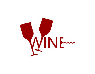 Wine logo. Glasses of wine sign icon liquor store. Red and white wine.