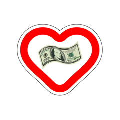 I love money. I like to cash. Red road sign in shape of heart. Symbol of love on road to finance