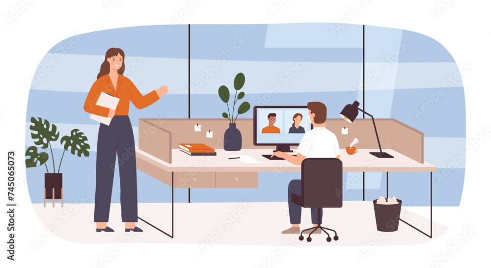 Poster scene with work process vector concept of workflow efficiency