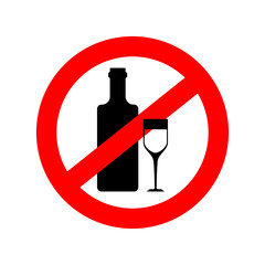 Stop alcohol. Red prohibition road sign. No liquor