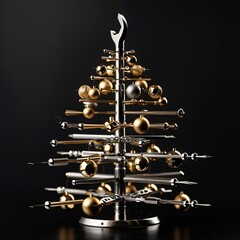 Golden Scissors Christmas Tree Generative AI