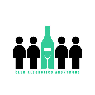Alcoholics Anonymous Club sign logo. People and alcohol. Concept for meeting of people with alcoholism icon