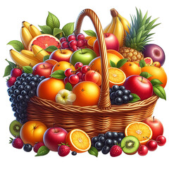 Naklejka na ściany i meble fruits in basket isolated on transparent background PNG image AI Generated 