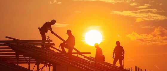 Fototapeta na wymiar Sunset Workers Building a Better Tomorrow Generative AI