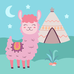 cartoon llama on cute landscape
