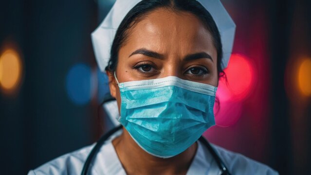 Exhausted nurses wearing face masks