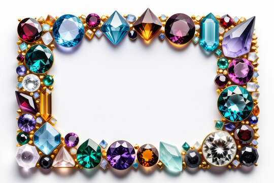Different natural crystals and gemstones with copy space in frame. Working with minerals, isoteric practices.