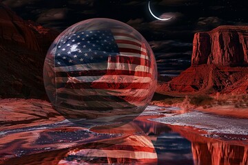 Red Rock Rendezvous A Glass Bubble with an American Flag Generative AI