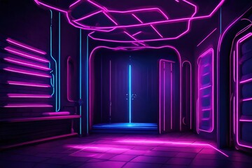 purple light tunnel room ,neon light