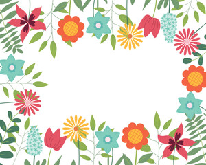 Hand sketched background, vector illustration. Borders with leaves and flowers for greeting card, invitation template. Retro, vintage lettering banner, poster, background.