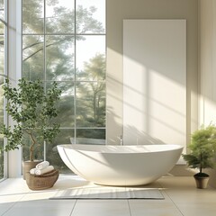 Freestanding tub in modern bathroom
