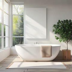 Freestanding tub in modern bathroom