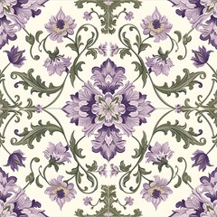 Fototapeta premium Vintage Splendor: Victorian Era Tile Pattern Adorned with Delicate Floral Patterns, Background, Hand Edited Generative AI