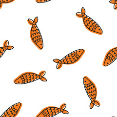Seamless pattern with orange fish